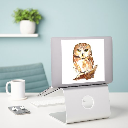 Sticker Chouette d'aquarelle Oiseau Faune Nature Art (Ordinateur portable sur le bureau)