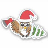 Sticker Chouette de Noël avec renard et pin (Devant)