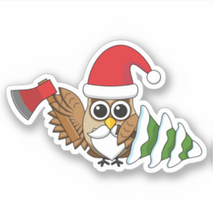 Sticker Chouette de Noël avec renard et pin