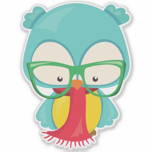 Sticker Chouette d'hiver, Hipster Owl, Chouette avec lunet (Devant)