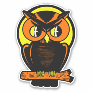 Sticker Chouette Éffrayante décorée d'Halloween vintage