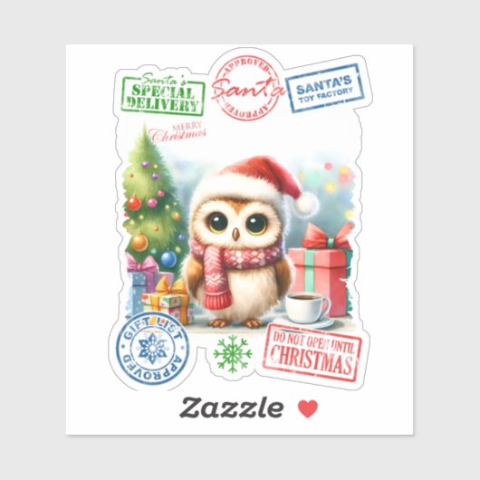 Sticker Chouette Festive Avec Cadeaux De Noël (Feuille)