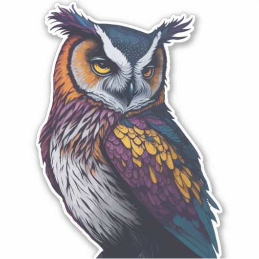 Sticker Chouette majestueuse de nuit colorée (Devant)