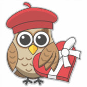 Sticker Chouette mignonne avec béret rouge et boîte cardia (Devant)