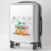 Sticker Chouette mignonne Couple et Snowflakes (Sur valise)