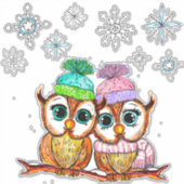 Sticker Chouette mignonne Couple et Snowflakes (Devant)