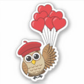 Sticker Chouette mignonne volant avec des ballons de coeur (Devant)