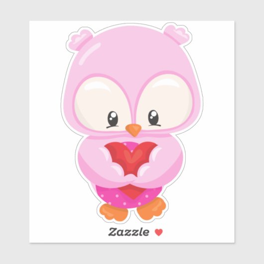 Sticker Chouette, Petite Chouette, Chouette En Amour, Coeu (Feuille)