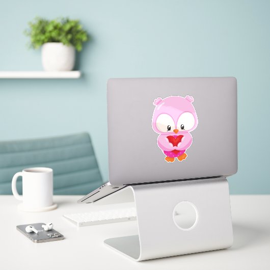 Sticker Chouette, Petite Chouette, Chouette En Amour, Coeu (Ordinateur portable sur le bureau)