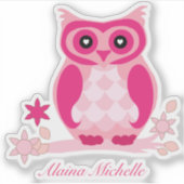 Sticker Chouette rose mignonne avec nom | Contour Vinyle p (Devant)