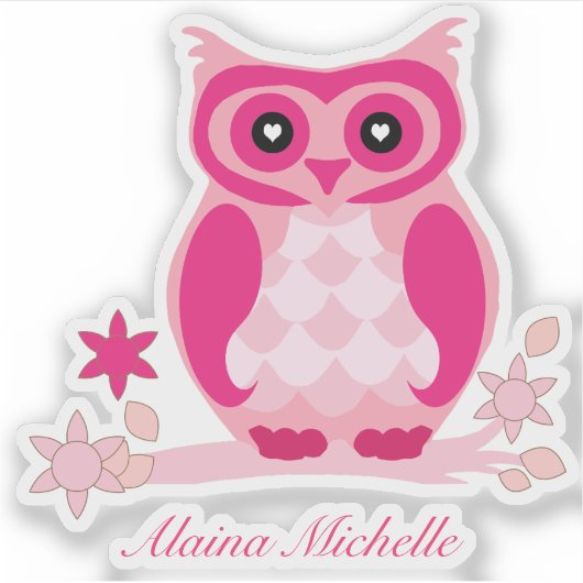 Sticker Chouette rose mignonne avec nom | Contour Vinyle p (Devant)