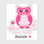 Sticker Chouette rose mignonne avec nom | Contour Vinyle p (Feuille)