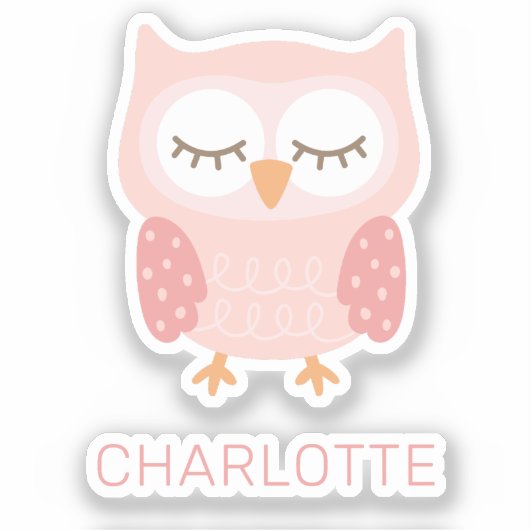 Sticker Chouette rose personnalisée filles mignonnes (Recto)