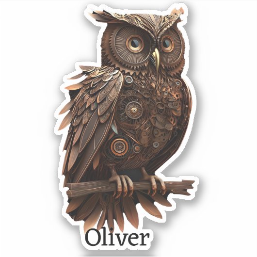 Sticker Chouette Steampunk Avec Votre Nom (Devant)