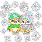 Sticker Chouettes à Whimsical Couple et Snowflakes (Devant)