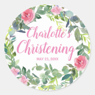 Sticker Christening Personnalisé avec Fleurs Roses