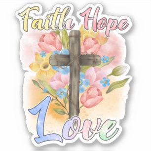 Sticker Christian Cross Pastel Floral Faith Hope Love