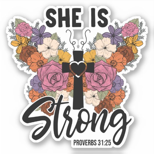 Sticker Christian Proverbs 31 Woman Butterfly Flowers  (Devant)