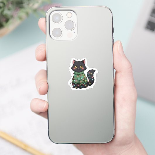 Sticker Christmas Cat – Cute Black Cat Holiday Desig (Téléphone)