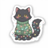 Sticker Christmas Cat – Cute Black Cat Holiday Desig (Recto)