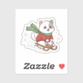 Sticker Christmas Cat – Cute Winter Cat Sledding design (Feuille)