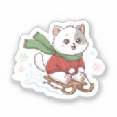 Sticker Christmas Cat – Cute Winter Cat Sledding design (Recto)