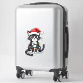 Sticker Christmas Cat Tuxedo black cat xmas lights kitty c (Sur valise)