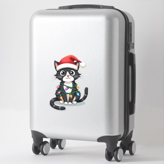 Sticker Christmas Cat Tuxedo black cat xmas lights kitty c (Sur valise)