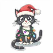 Sticker Christmas Cat Tuxedo black cat xmas lights kitty c (Devant)