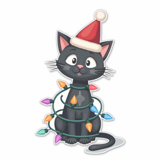 Sticker Christmas Cat Tuxedo black cat xmas lights kitty c (Devant)