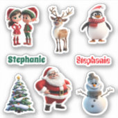 Sticker Christmas Cute Animé Nom personnalisé (Devant)