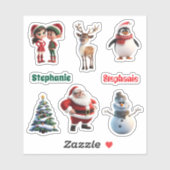 Sticker Christmas Cute Animé Nom personnalisé (Feuille)