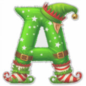 Sticker Christmas Elf Letter A Cartoon Character (Devant)