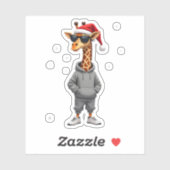 Sticker Christmas Giraffe Santa Long Sleeve T-Shirt (1) (Feuille)