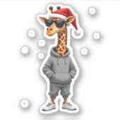 Sticker Christmas Giraffe Santa Long Sleeve T-Shirt (1) (Devant)