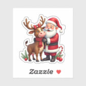 Sticker Christmas Highland Cow With Santa Scottish Vintage (Feuille)