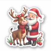 Sticker Christmas Highland Cow With Santa Scottish Vintage (Devant)