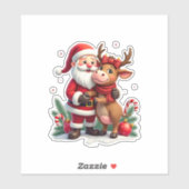 Sticker Christmas Highland Cow With Santa Scottish Vintage (Feuille)