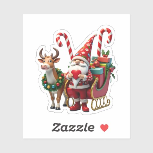 Sticker Christmas Light Gnome Santa Claus Riding Sleigh Hi (Feuille)
