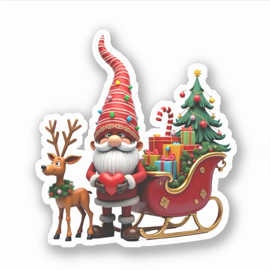 Sticker Christmas Light Gnome Santa Claus Riding Sleigh Hi (Devant)