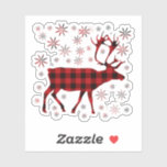 Sticker Christmas Moose, Deer, elk, caribou, red plaids<br><div class="desc">Caribou de Noël- autocollants de fête</div>