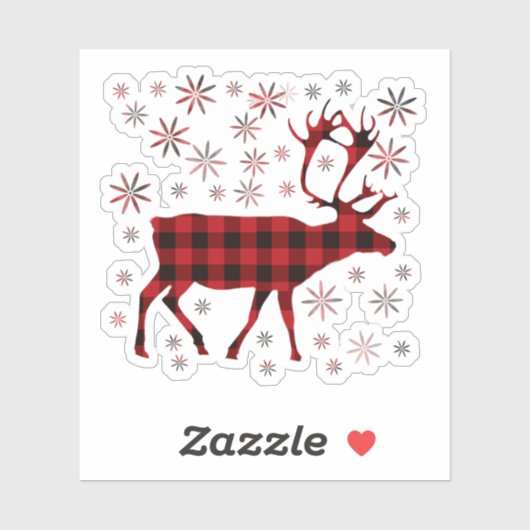 Sticker Christmas Moose, Deer, elk, caribou, red plaids (Feuille)