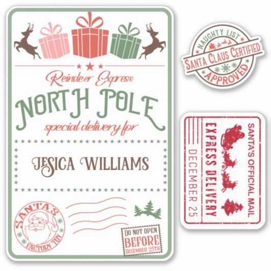 Sticker Christmas Père Noël livraison spéciale nom des enf (Devant)