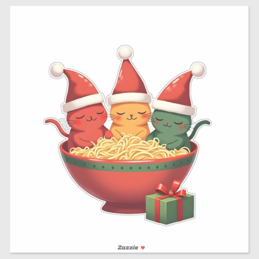 Sticker Christmas Ramen Cat Santa Anime Meow Kitty Meow Ca (Feuille)
