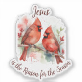 Sticker Christmas Red Cardinal Jesus Reason for Season (Devant)