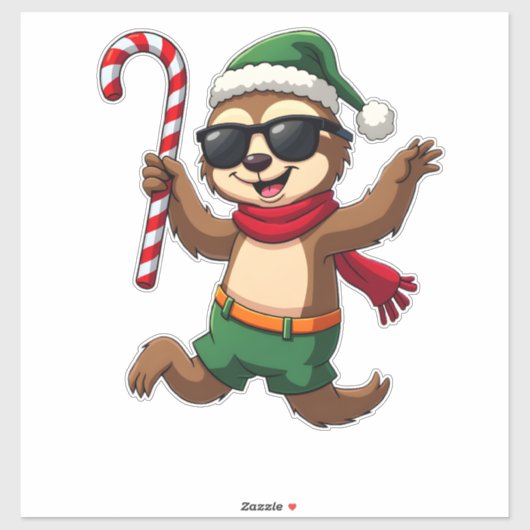 Sticker Christmas Sloth Elf Peppermint Candy Cane Shirt Gi (Feuille)