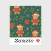 Sticker Christmas Teddy Bear Pattern – Cute Green Holiday  (Feuille)