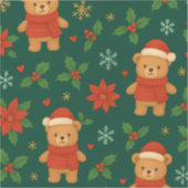 Sticker Christmas Teddy Bear Pattern – Cute Green Holiday  (Recto)