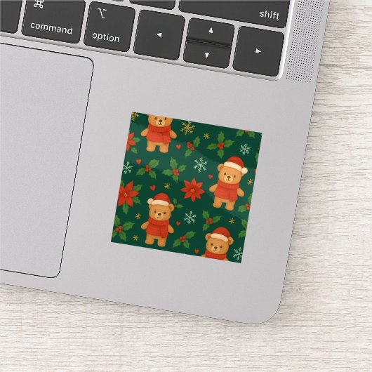 Sticker Christmas Teddy Bear Pattern – Cute Green Holiday  (Détail)