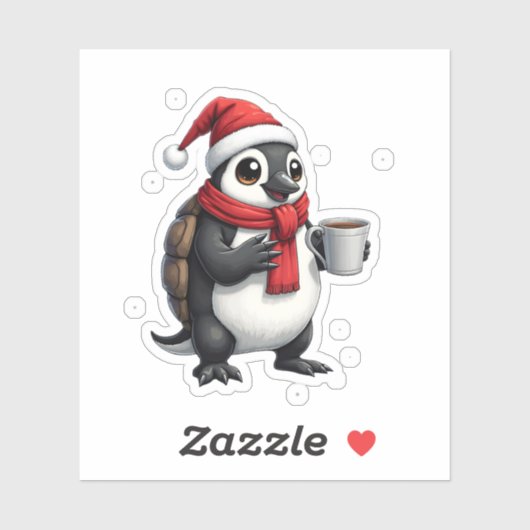 Sticker Christmas Turtle with Santa Hat Coffee Lover Funny (Feuille)